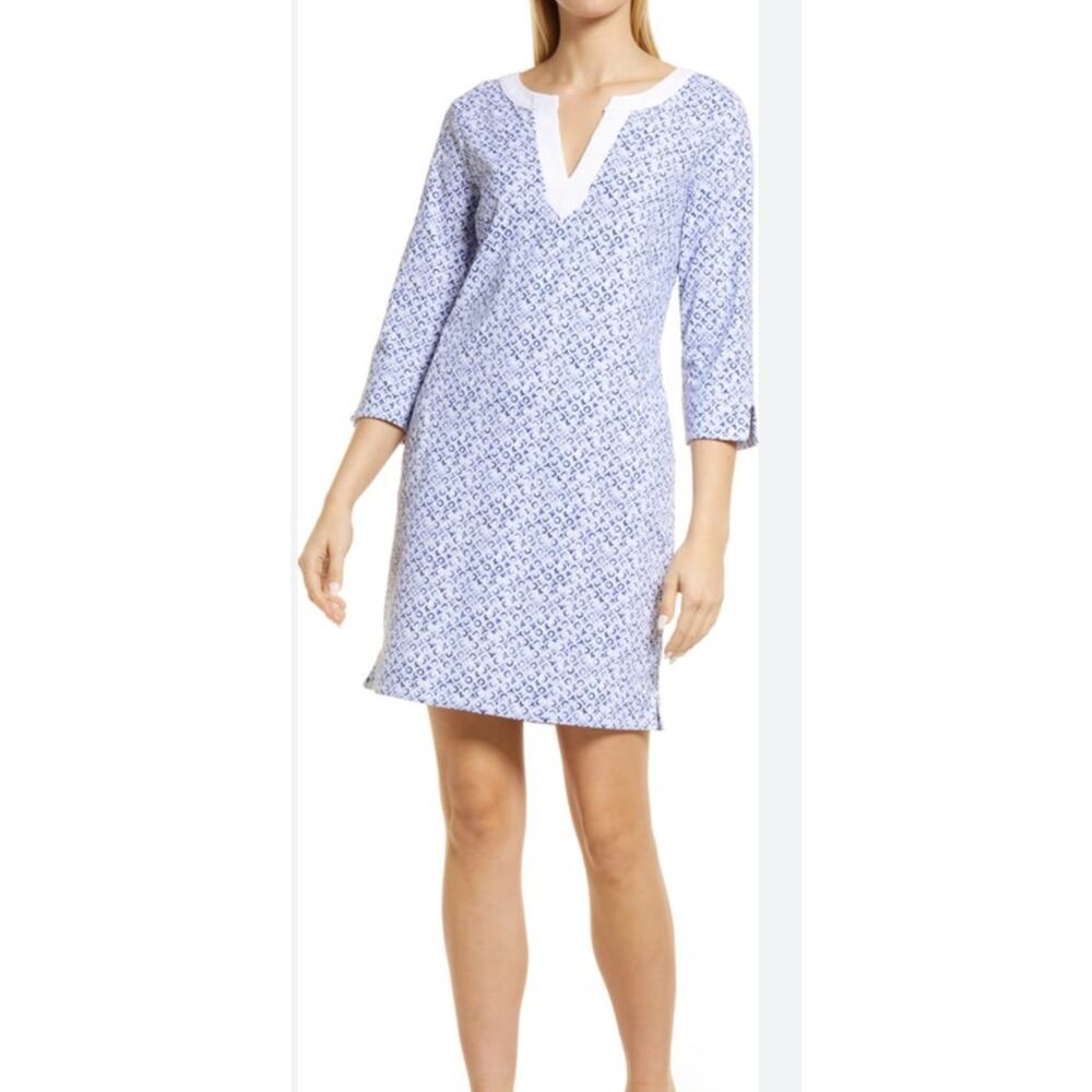 Tommy Bahama Aubrey Blue Tile Print Tunic Dress Size XS deep ultramarine